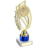 GOLD/BLUE PLASTIC 'LAUREL' HOLDER ASSEMBLED ON MARBLE (2" CEN/1" TUBE) - 8in